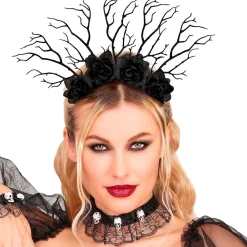 Haarreif dunkle Königin, mit Ästen und Rosen, schwarz