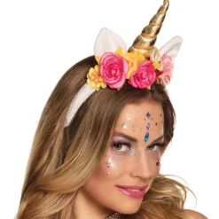 Haarreif goldenes Einhorn, mit Blumenschmuck