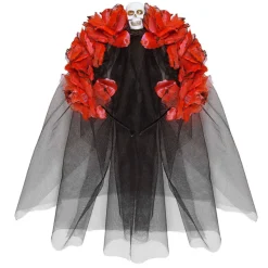 Haarreif Rote Rose, mit Totenkopf und Schleier