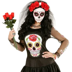 Haarreif Rote Rose, mit Totenkopf und Schleier