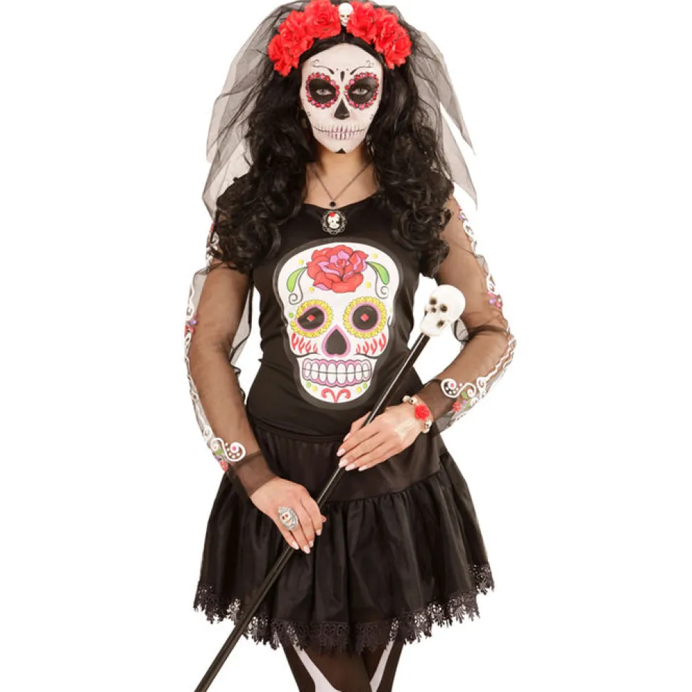 Haarreif Rote Rose, mit Totenkopf und Schleier