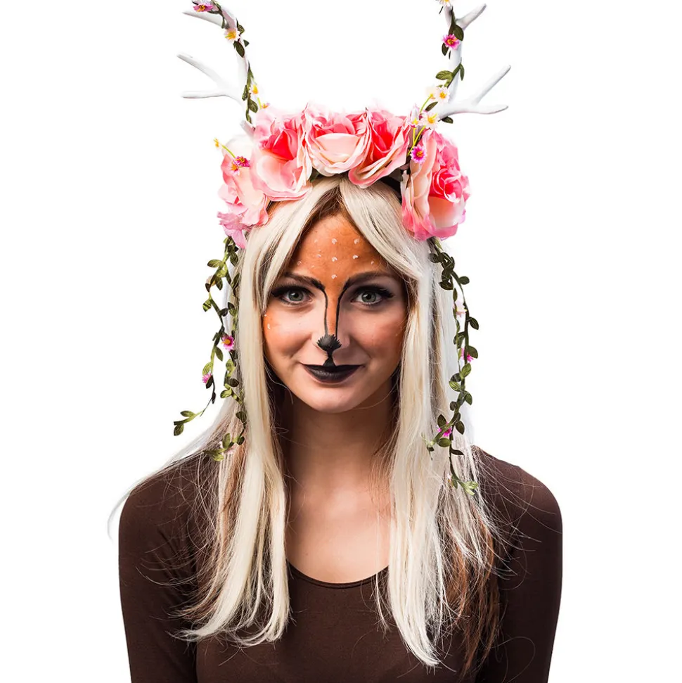 Haarreif weißes Geweih mit Blumen