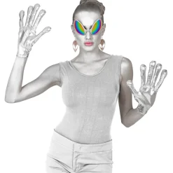 Handschuhe Alien, silber mit langen dicken Fingern