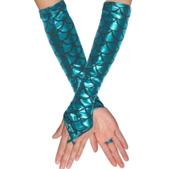 Handschuhe Meerjungfrau, türkis mit Schuppenmuster, ca. 40cm