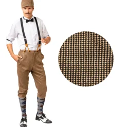 Herren-Kostüm 20er, Hahnentritt Braun, Kniebundhose, Hosenträger, Ärmelraffer und Schiebermütze, Gr.46-48