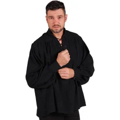Herren-Kostüm Hemd Pirat, Mittelalterhemd, schwarz, Gr. XS