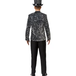 Herren-Kostüm Paillettenjacke Silber, Jackett mit zwei Taschen, Gr. 48