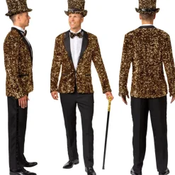 Herren-Kostüm Paillettenjacke Gold, Jackett mit zwei Taschen, Gr. 48