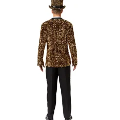 Herren-Kostüm Paillettenjacke Gold, Jackett mit zwei Taschen, Gr. 48