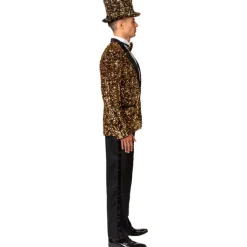 Herren-Kostüm Paillettenjacke Gold, Jackett mit zwei Taschen, Gr. 48