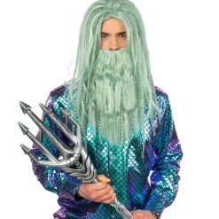 Herren-Perücke Neptun, mit Bart, wassergrün