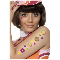 Hippie-Tattoos temporär, 1 Karte mit 6 Motiven