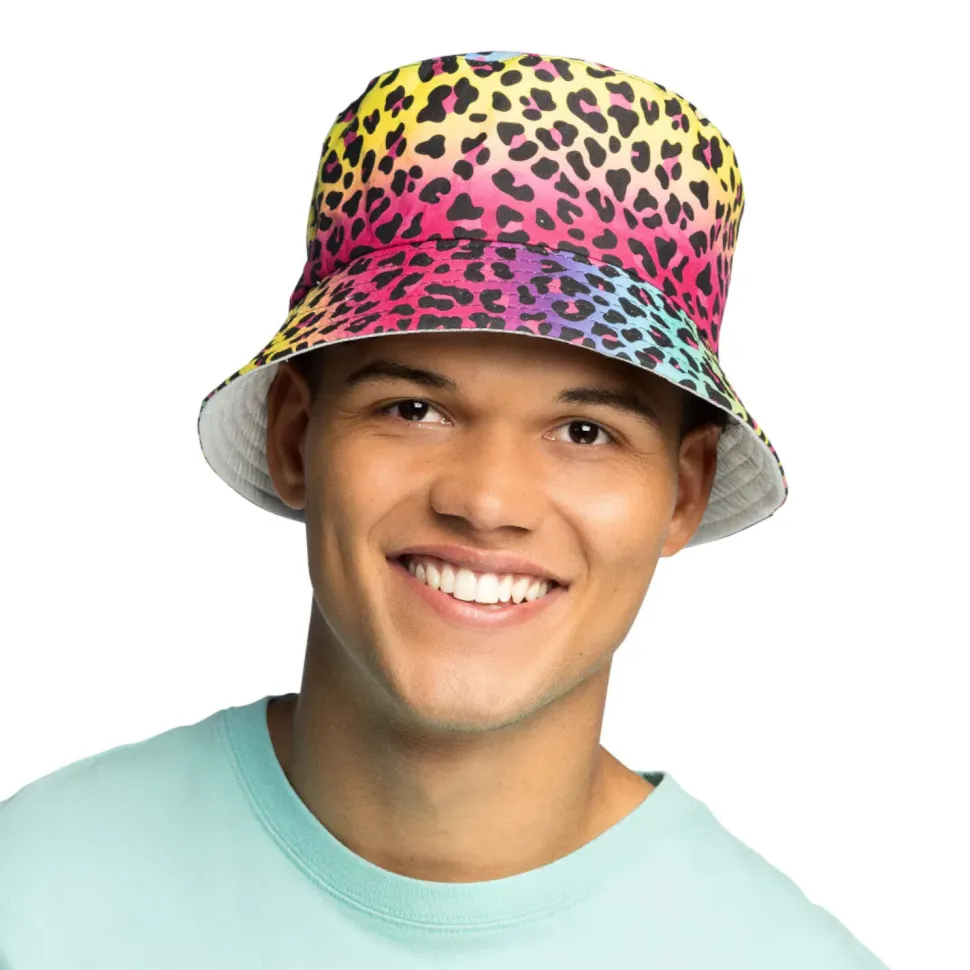 Hut Bucket-Hat Leopard, Neon Regenbogen