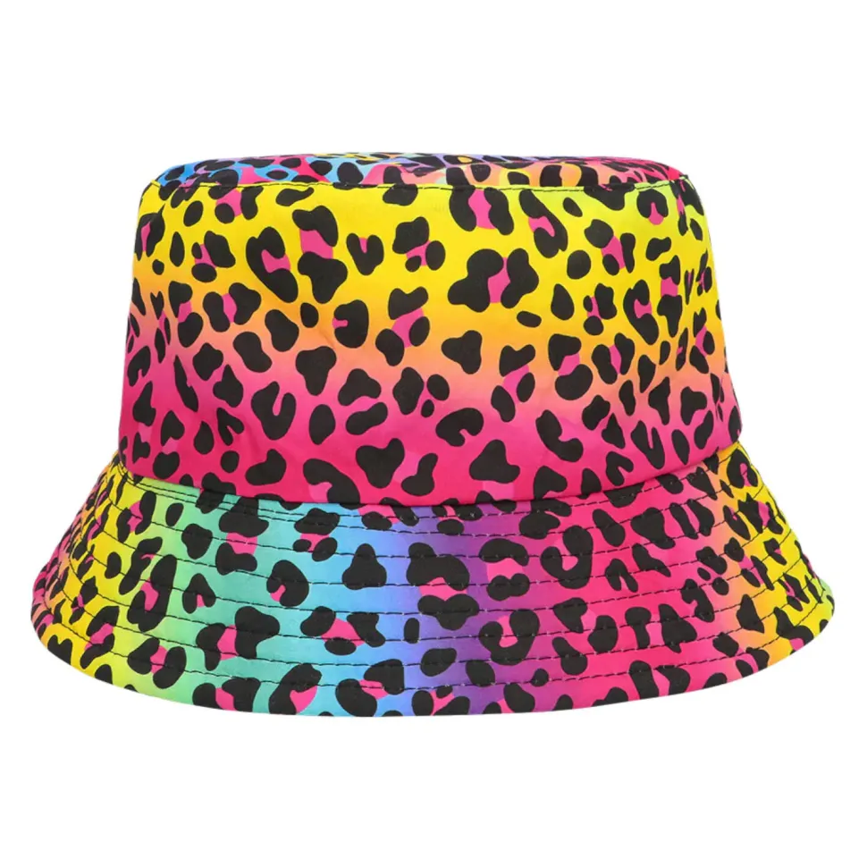 Hut Bucket-Hat Leopard, Neon Regenbogen