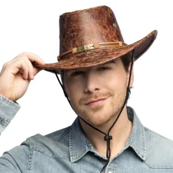 Hut Cowboy Outlaw, Lederoptik, Einheitsgröße, Braun