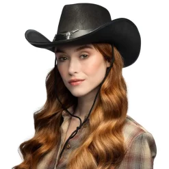 Hut Cowboy Wyatt, mit Stierkopf, Einheitsgröße, Schwarz