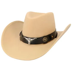 Hut Cowboy Wyatt, mit Stierkopf, Einheitsgröße, Beige