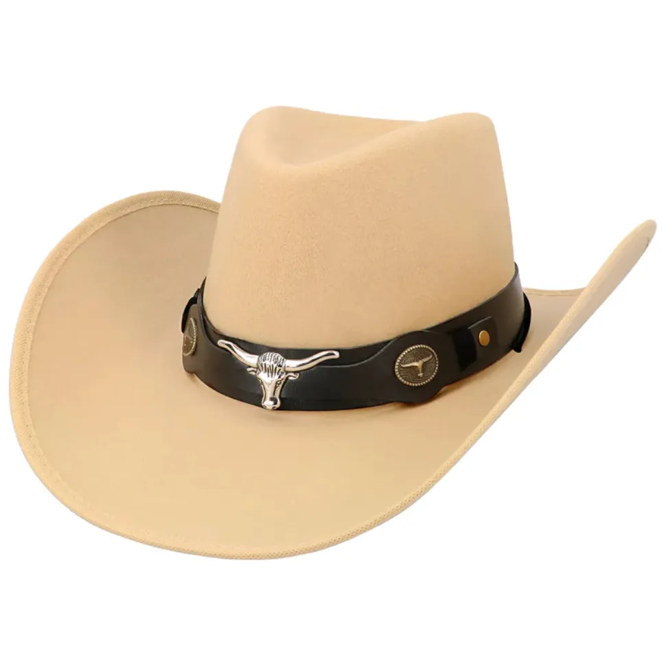 Hut Cowboy Wyatt, mit Stierkopf, Einheitsgröße, Beige