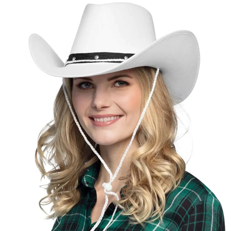 Hut Cowgirl mit Hutband und Nieten, weiß