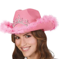 Hut Cowgirl rosa mit silbernem Schmuck und Marabou