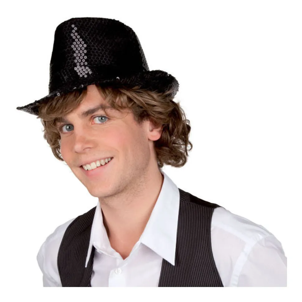 Hut Disco mit Pailletten, schwarz