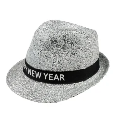 Hut Happy New Year, silber glitzer