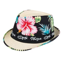 Hut Ibiza, Sommerhut aus Stroh mit Blumendruck