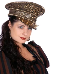 Hut Kapitänsmütze Steampunk Deluxe, mit Zahnrädern und Nieten