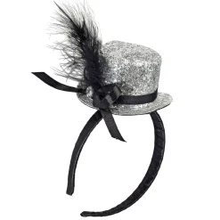 Hut Mini Zylinder mit Glitter, silber
