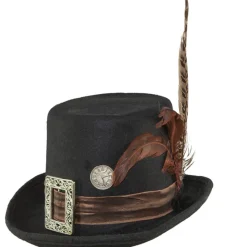 Hut Steampunk Zylinder, schwarz mit Federn