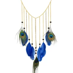 Kette Paradiesvogel mit Pfauenfedern