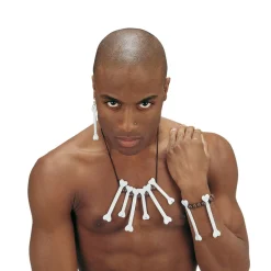 Knochenschmuck-Set mit Kette, Armband und einem Ohrring