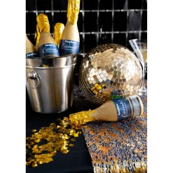 Konfettikanone Form Champagnerflasche - Gold - 20,5 cm