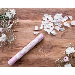 Konfettikanone mit künstlichen Rosenblättern – Weiß – 40 cm