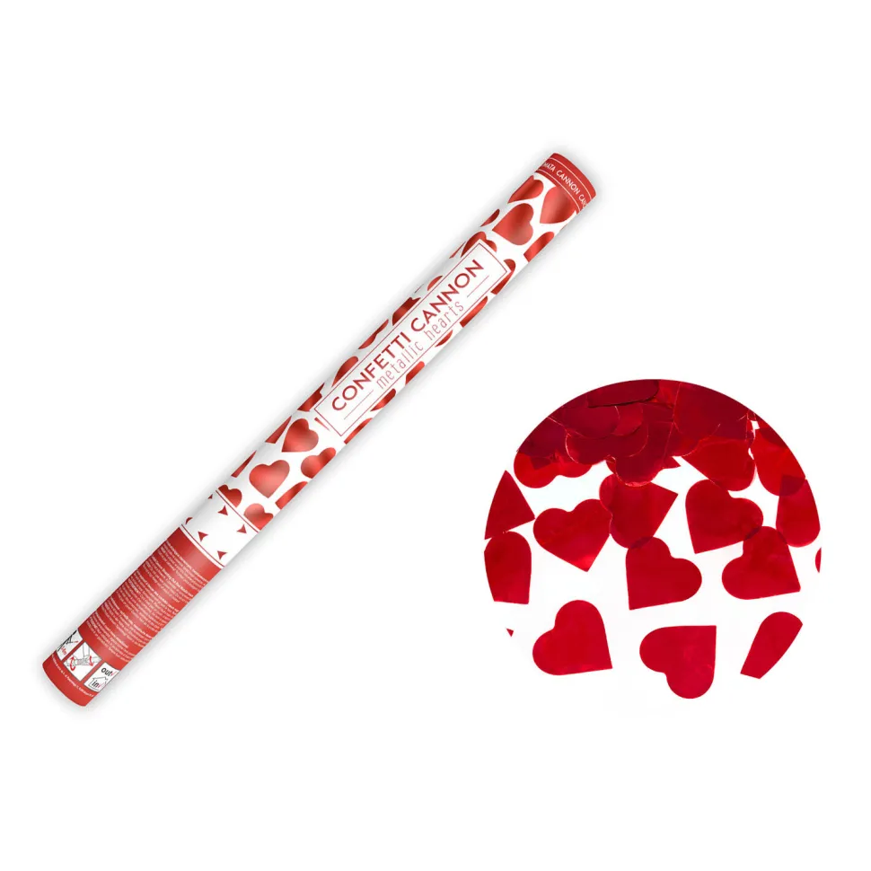 Konfettikanone mit Metallic-Herzen – Rot – 60 cm