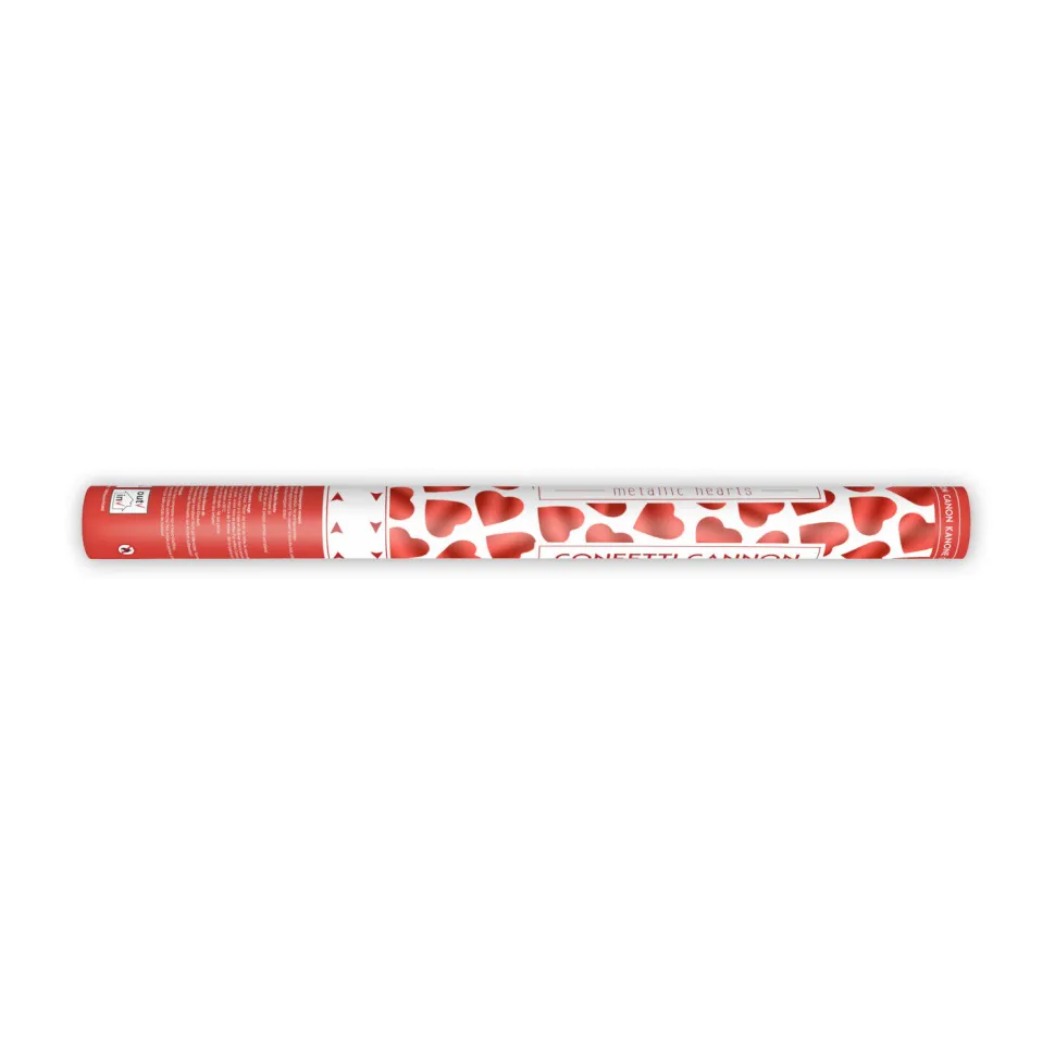 Konfettikanone mit Metallic-Herzen – Rot – 60 cm