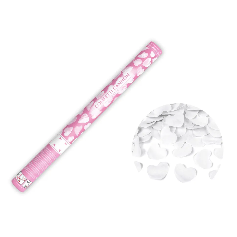 Konfettikanone mit Metallic-Herzen – Weiß – 60 cm
