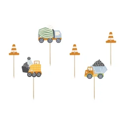 Kuchenstecker / Tortenaufsatz / Cupcake-Topper – Baustelle – 4 – 7 cm – Set mit 6 Stück