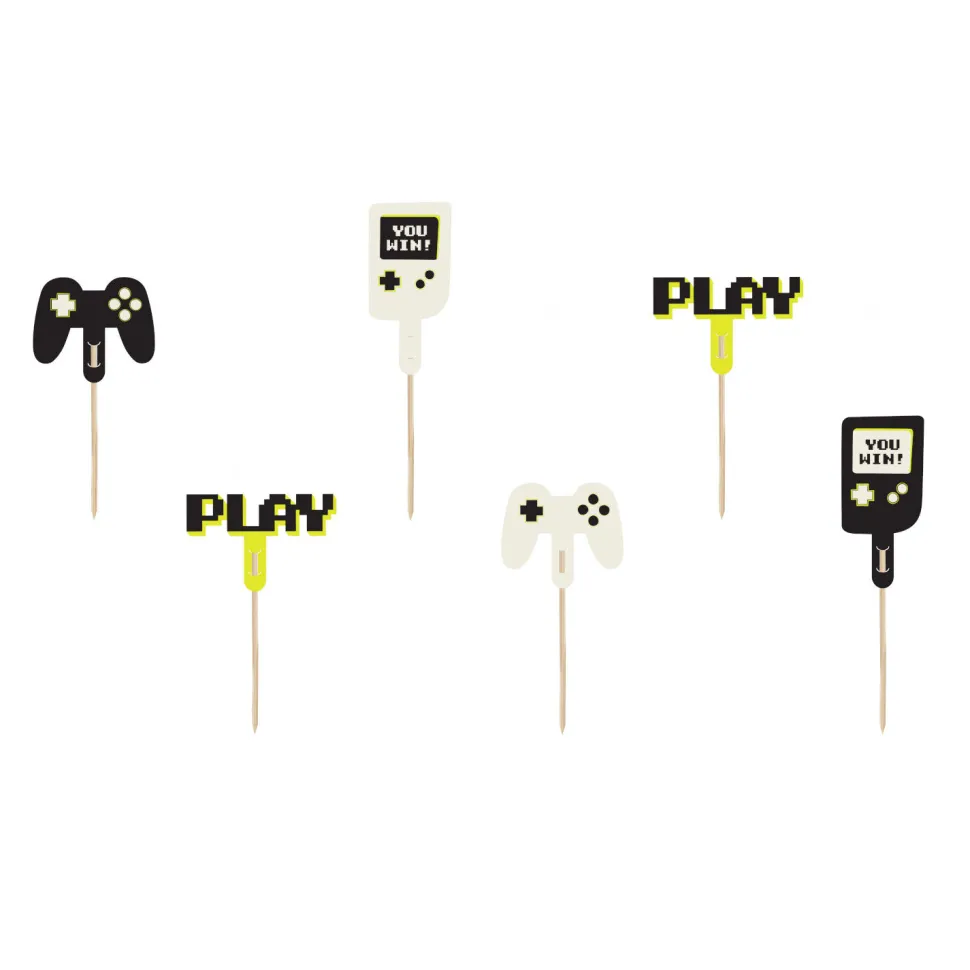Kuchenstecker / Tortenaufsatz / Cupcake-Topper – Gamer – ca. 6 – 10,5 cm – Set mit 6 Stück
