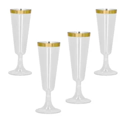 Kunststoff Sektflöte / Champagner-Glas, 4 Stück, 140 ml, Goldener Rand