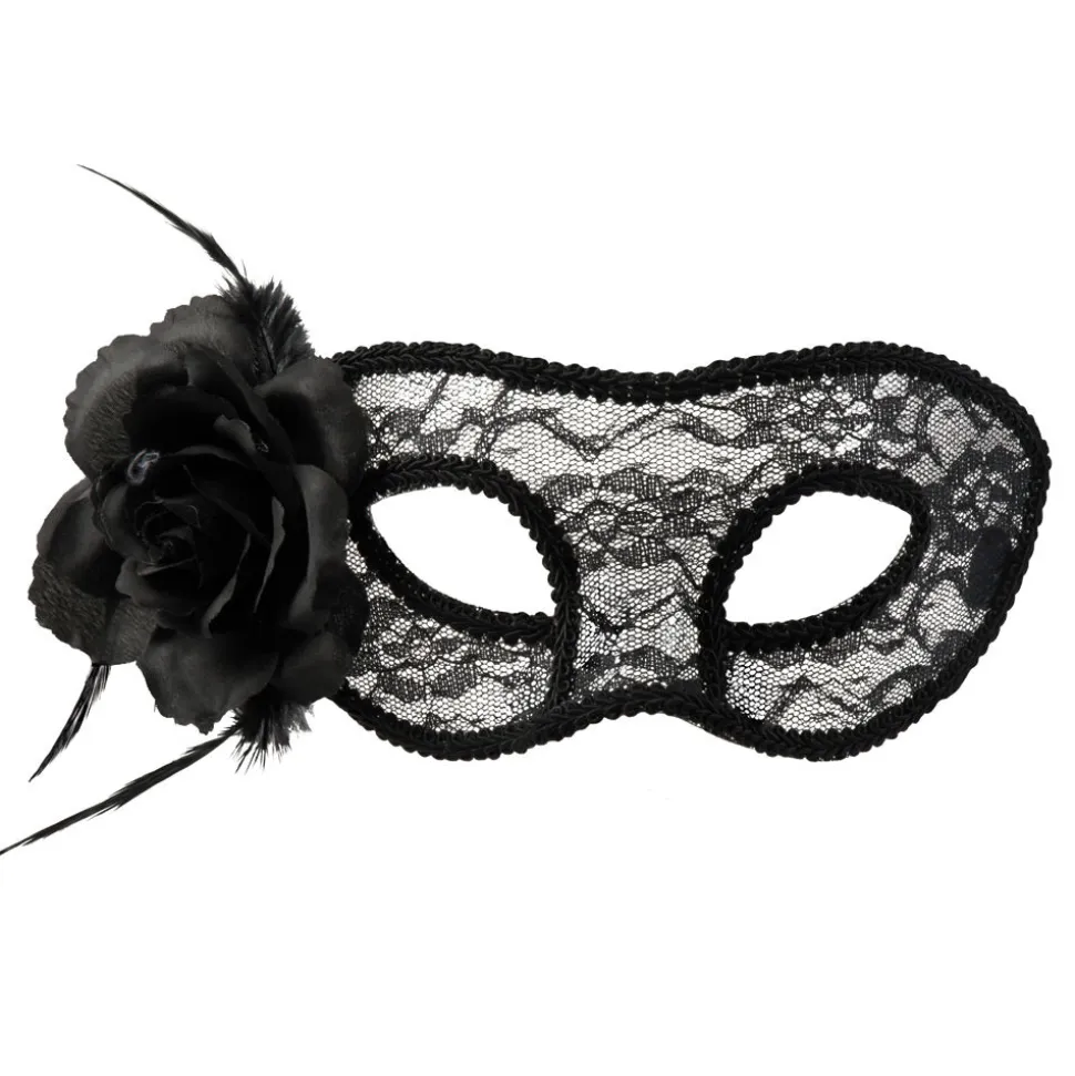 Maske Mystique, schwarz, mit Rose