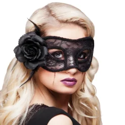 Maske Mystique, schwarz, mit Rose
