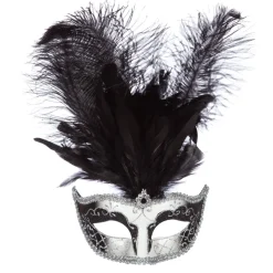 Maske Venedig mit langen Federn, silber