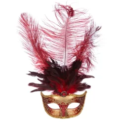 Maske Venedig mit langen Federn, rot