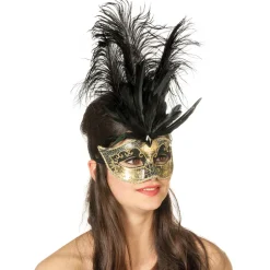 Maske Venedig mit Musiknoten und Feder, schwarz