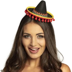 Mini-Hut Sombrero, mit Haarreif, schwarz
