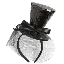 Mini-Zylinder auf Haarreifen, schwarz, mit Netz