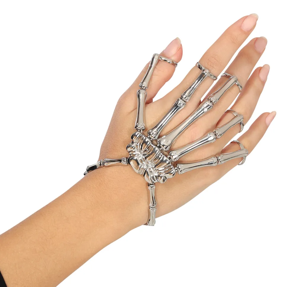NEU Armband Skeletthand mit Ringen, metalloptik, silberfarben