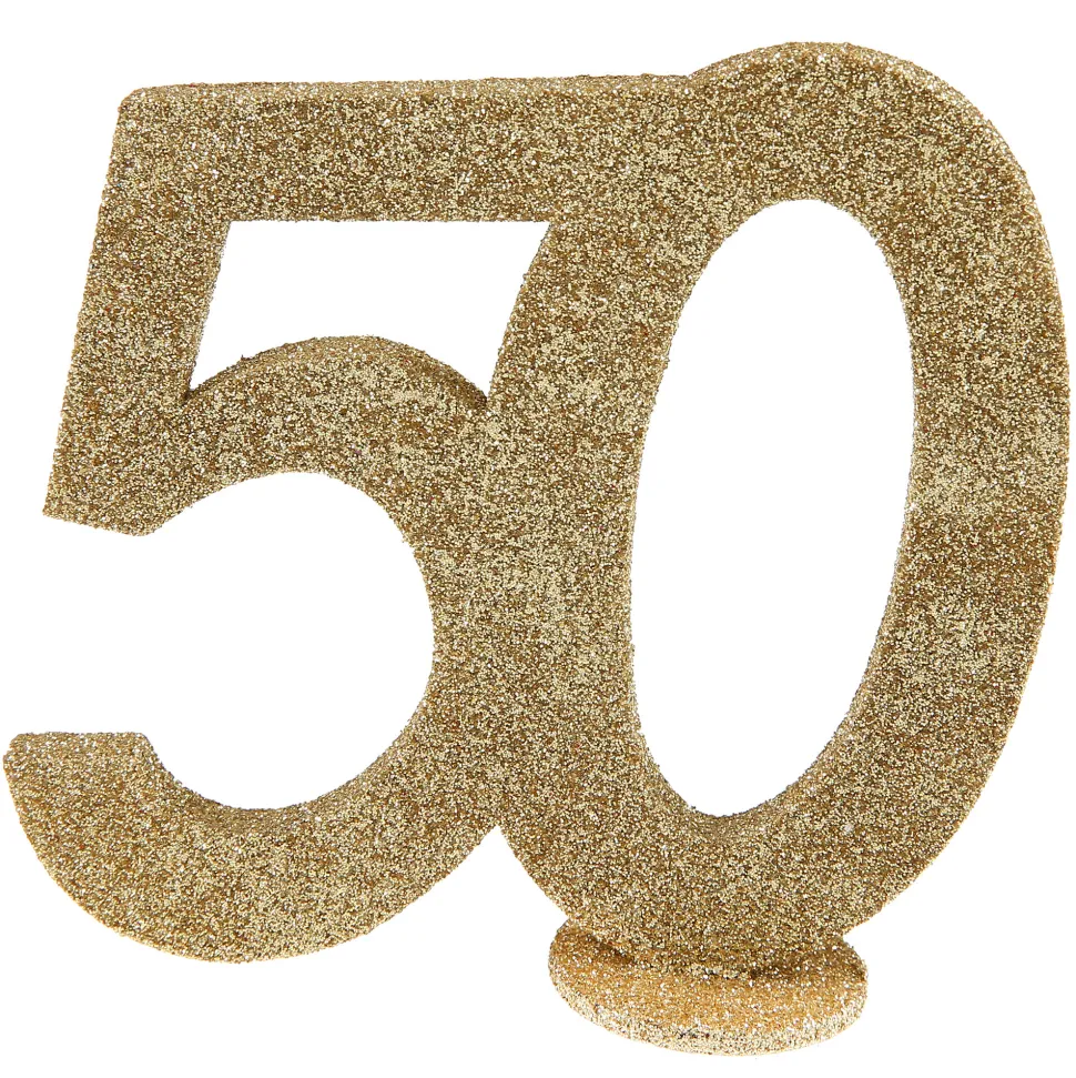 NEU Aufsteller Geburtstags-Zahl 50, glitter-gold, ca. 10cm