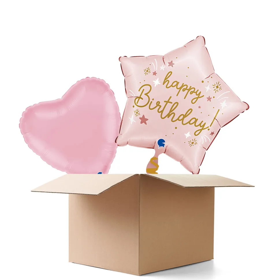 NEU Ballongrüße Baby-Pink Happy Birthday, rosa, 42x40cm, 2 Ballons